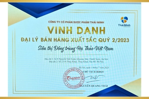 Vinh danh siêu thị ĐTHT Việt Nam là nhà phân phối xuất sắc các sản phẩm của Dược phẩm Thái Minh